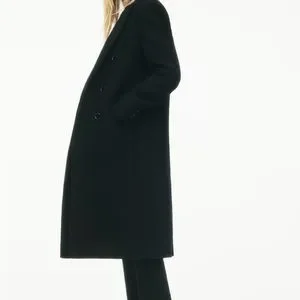 ジャケット・アウター vintage black power shoulder long coat VINTAGE Black Leather, Strong Shoulder Oversized Size S